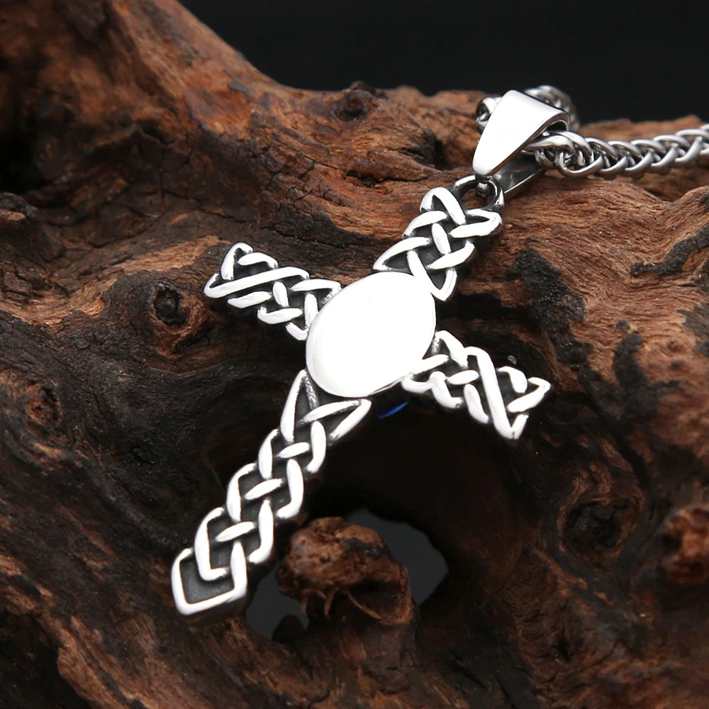 New Fashion Viking Celtics Knots Cross Pendant Necklace For Men Women Stainless Steel Gemstone Necklaces Nordic Amulet Jewelry