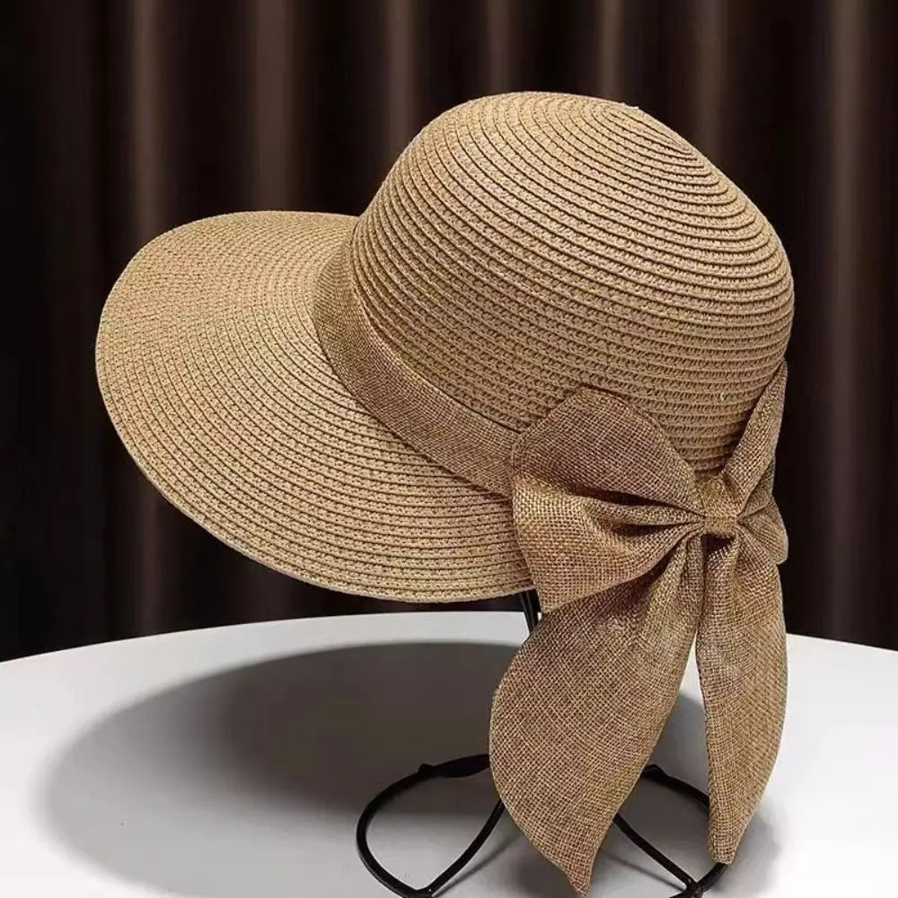 Bowknot Sun Hat Summer Breathable Wide Brim Beach Cap UV Protection Casual Straw Hat for Women