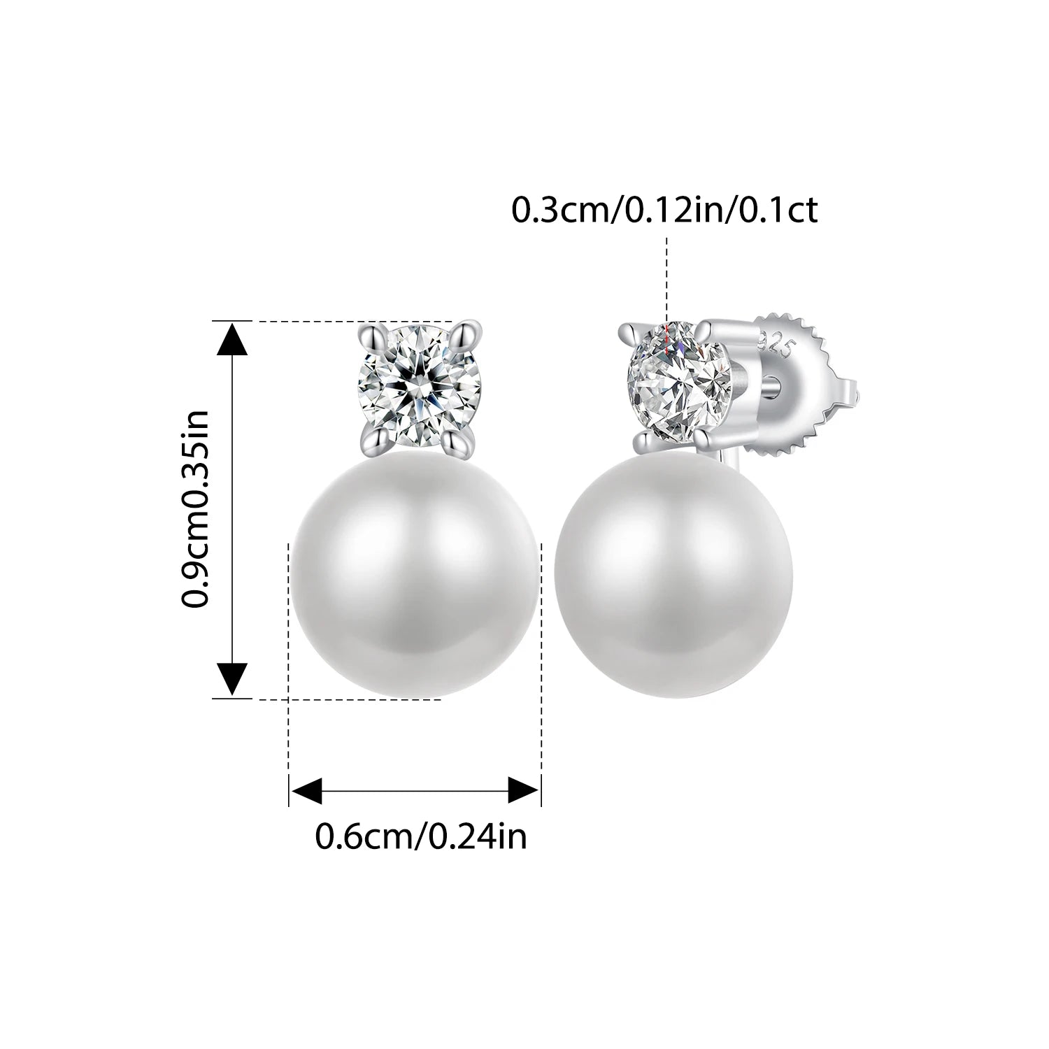 BISAER Moissanite 925 Sterling Silver Pearl Stud Earrings Elegant Women 0.5CT VVS1 Clarity Lab Created Diamond Wedding Jewelry