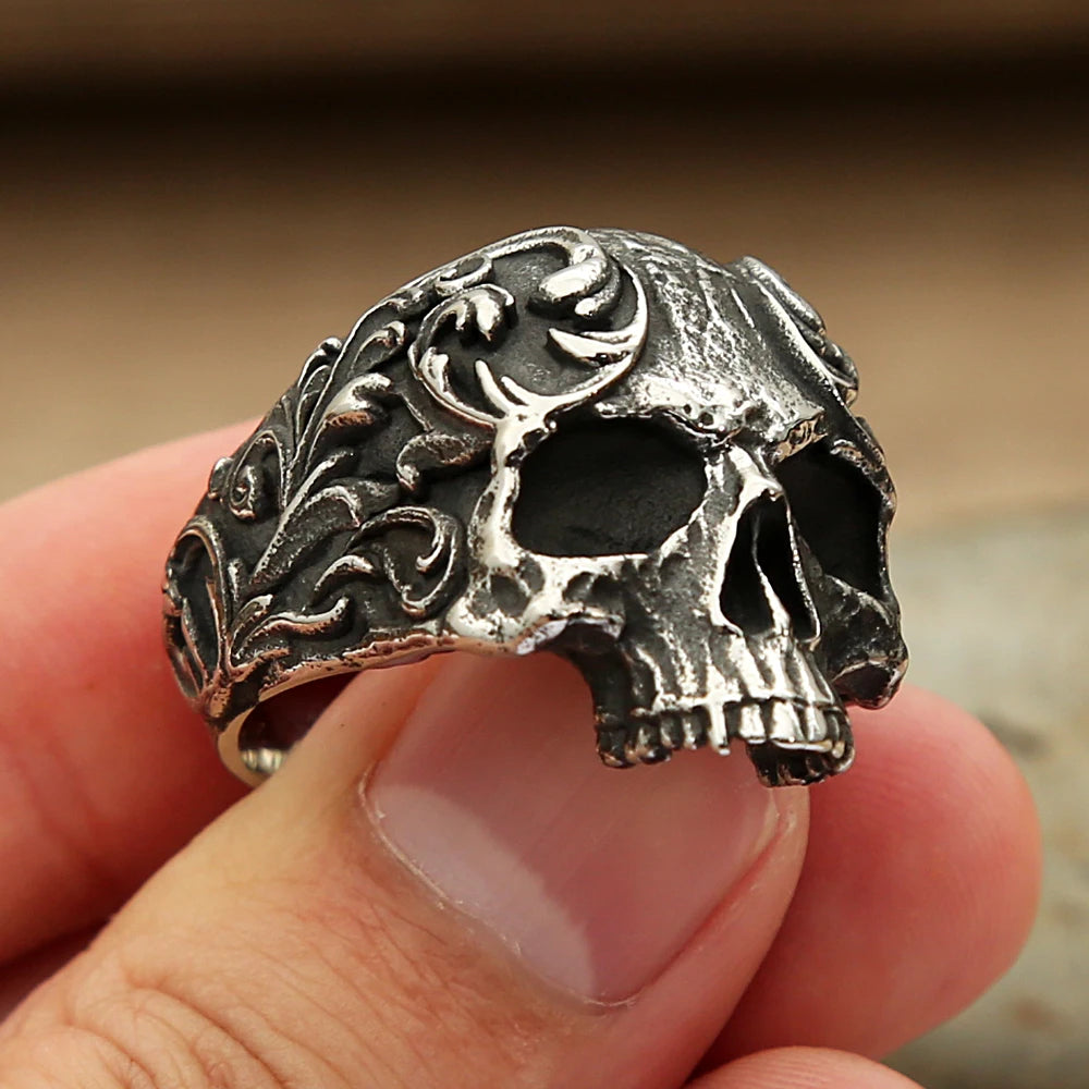 Anillo de calavera vintage para hombre, anillo gótico de acero inoxidable 316L para motociclista, para hombres y mujeres, joyería de banda de motocicleta punk, regalo, triangulación de envío