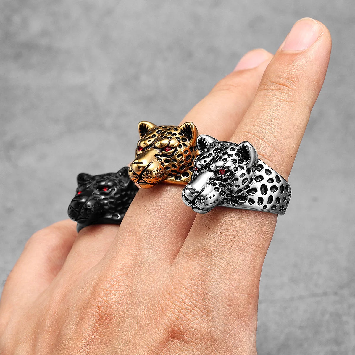 Edelstahl Männer Ringe Jaguar Leopard Tier Punk Vintage für Frauen Biker Mode Schmuck Halloween Kreativität Geschenk Großhandel