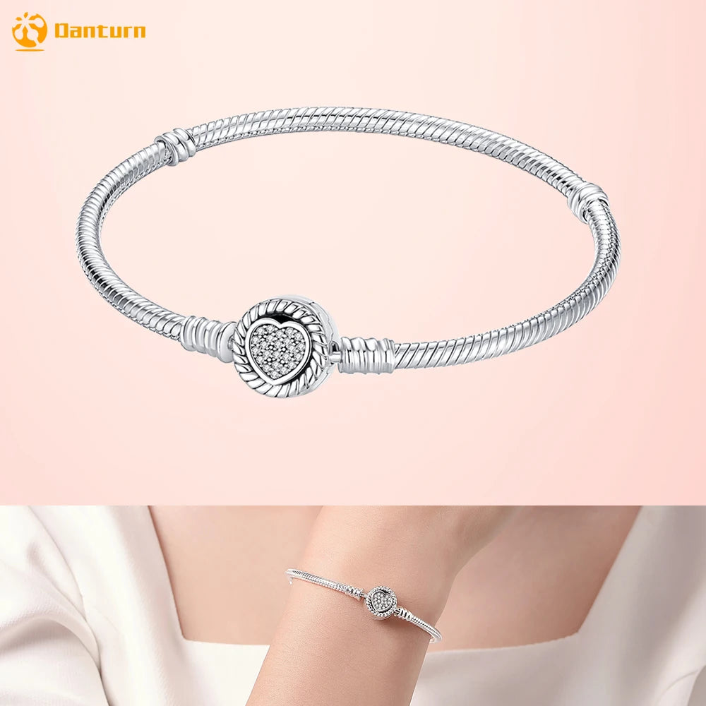 Danturn 925 Silver Heart Infinity Wishbone Heart Blue Disc Fan Clasp Heart T-Bar Multi Snake Chain Bracelets