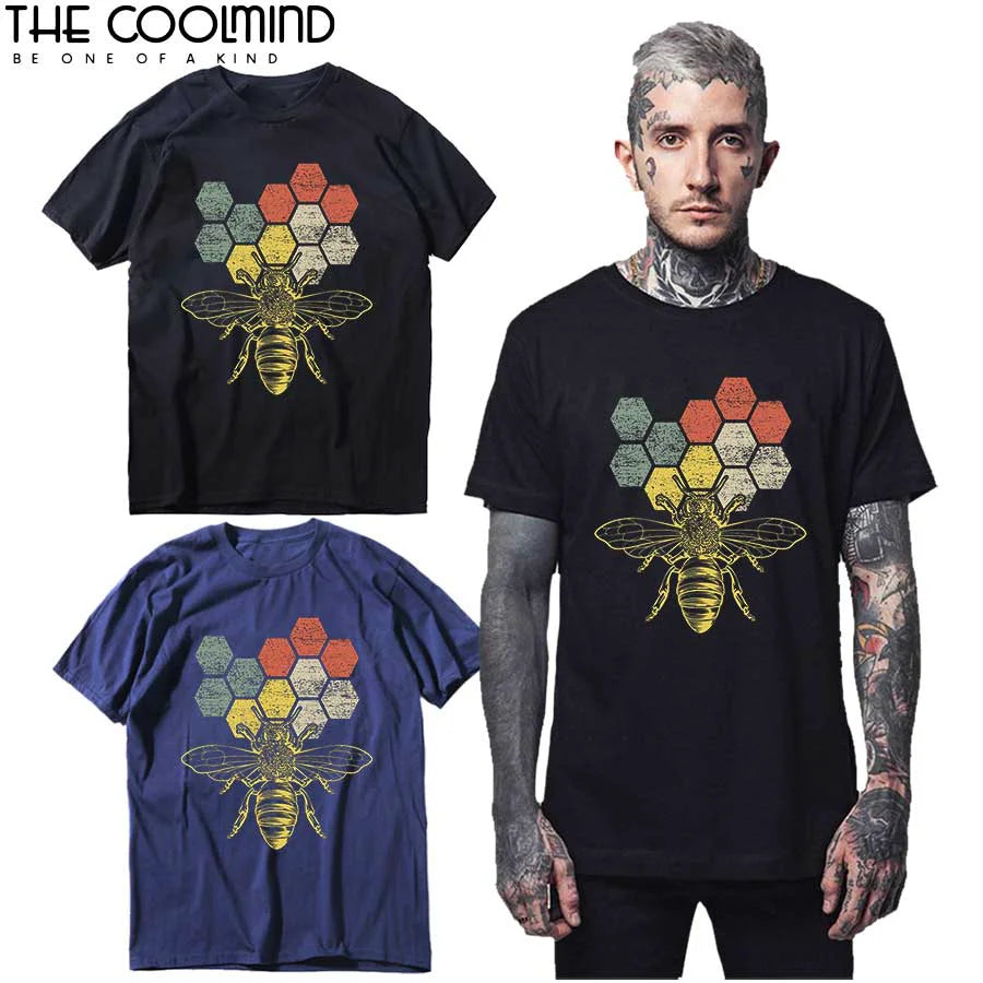 COOLMIND 100% Cotton Big Size Bees Print Unisex T Shirt Loose Bees Men Tshirt Short Sleeve t-shirt Men Tee Shirt BEES33