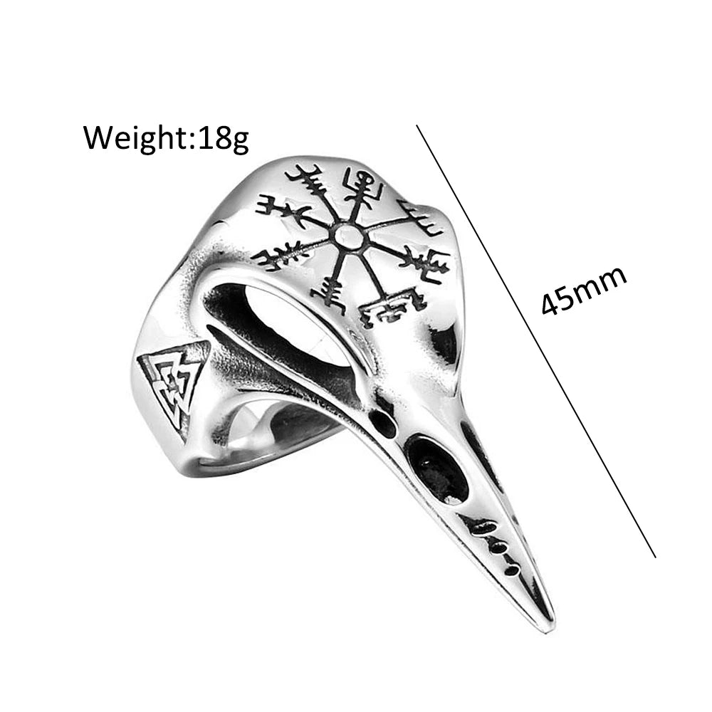 Vintage Gothic Odin Crow Skull Ring For Men Boys Stainless Steel Viking Compass Rings Punk Biker Amulet Jewelry Gift Wholesale