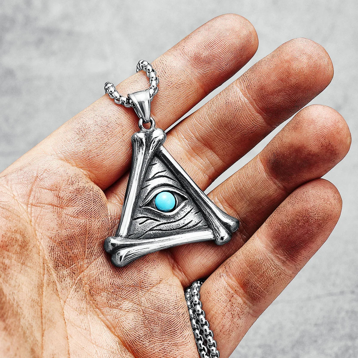 Devil Eye Men Necklaces Triangle Bones Stainless Steel Pendants Chain Religion Rock Punk Rap for Rider Male Jewelry Mystery Gift