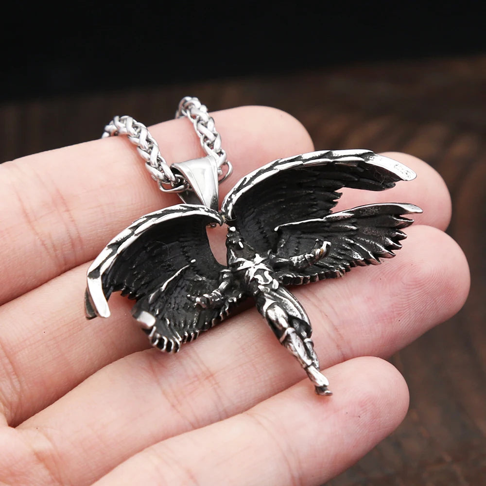 Vintage Stainless Steel Angel Wings Prayer Hands Pendant Necklaces For Men Women Fashion Anniversary Amulet Jewelry Dropshipping