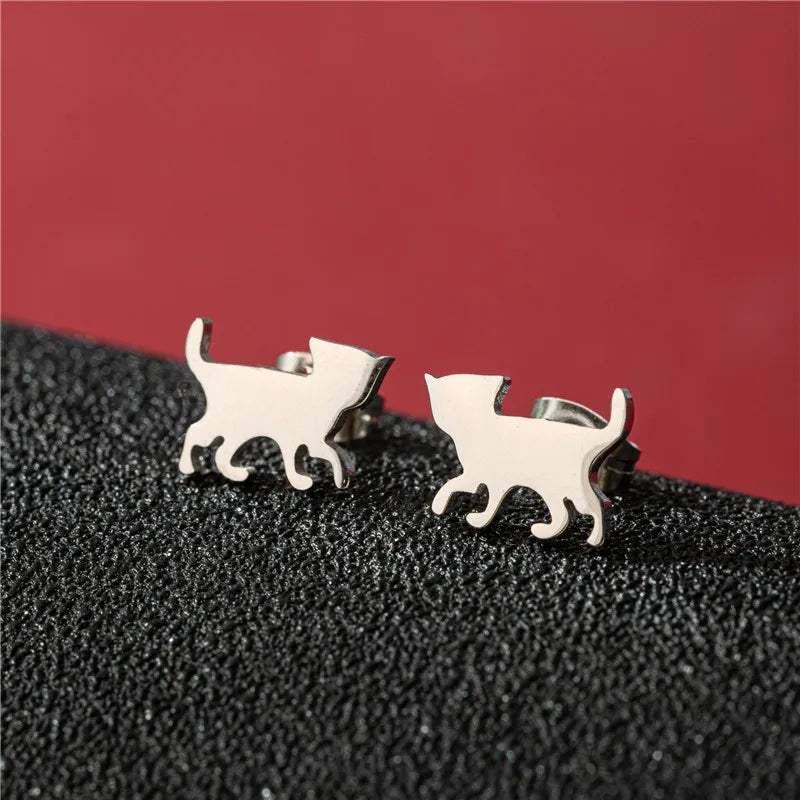 Lovely Small Cat Earrings Women Multiple Animal Stainless Steel Earings Fashion Jewelry Kitten Kitty Ear Studs Girls Gift