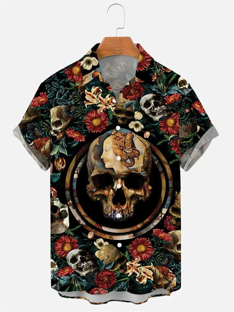 Men's Halloween Pumpkin Graphic Print Short Sleeve Shirt Pumpkin Element Retro Pattern Funny Party Wear Short Sleeved Shirt