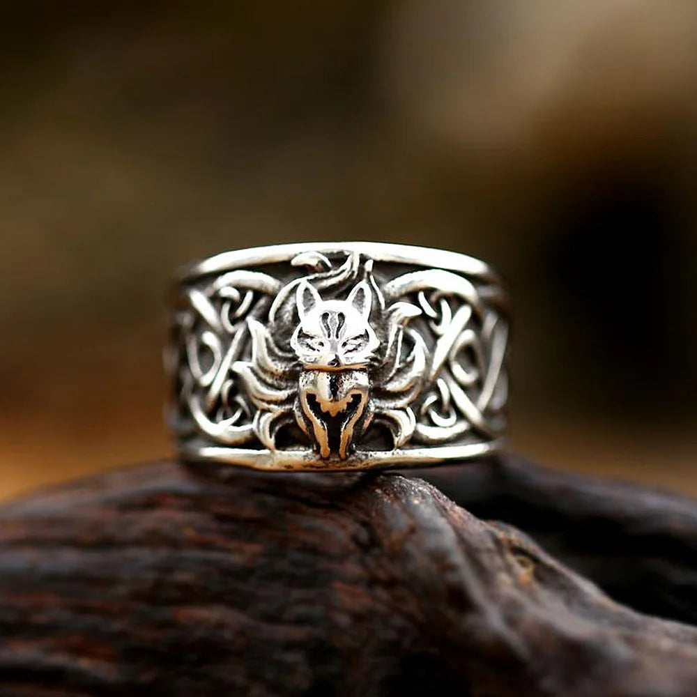 Punk Hip Hop Tier Nine Tailed Fox Ringe Männer Frauen Vintage Edelstahl Viking Celtics Knoten Ringe Modeschmuck Großhandel