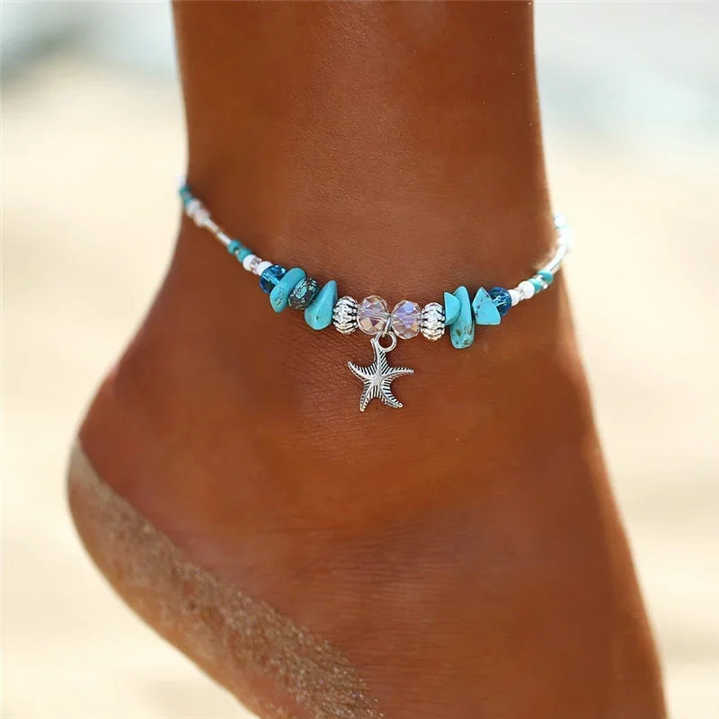 Fashion Starfish Beads Anklet Beach Chain Bracelet Ankle Jewelry for Women