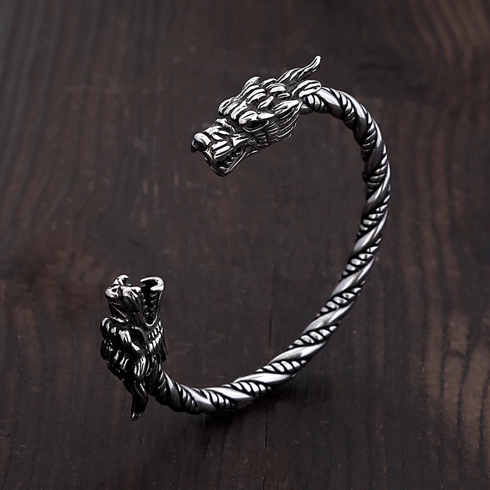 Classic Vintage Vikings Dragon Head Bracelet For Men Women Stainless Steel Punk Fashion Wristband Cuff Bangles Animal Jewelry