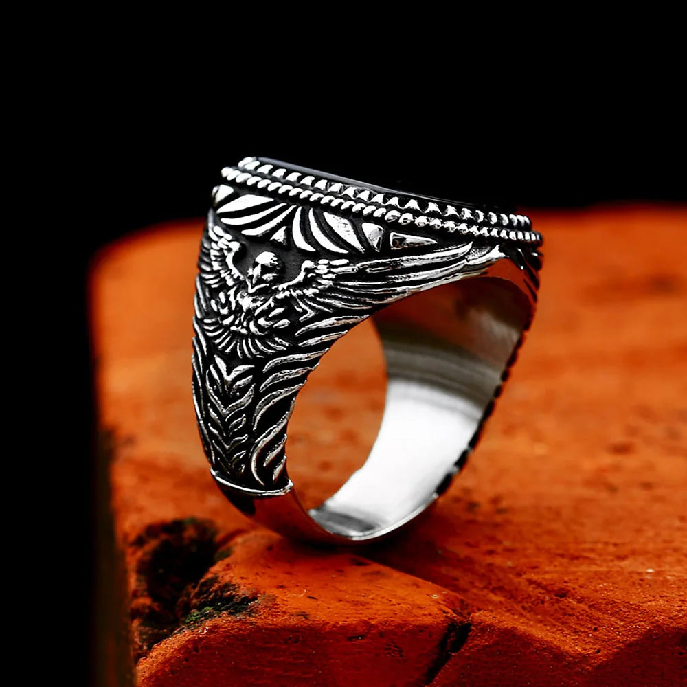 New Arrival Stainless Steel Square Black Stone Rings For Men Women Punk Fashion Arabic Stone Ring Ethnic Jewelry Gifts Wholesale