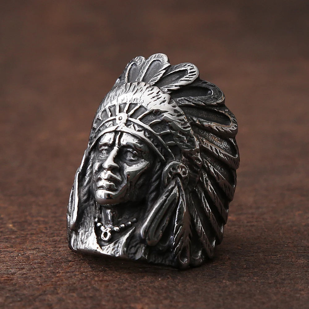 Vintage Indian Chief Rings For Men 316L Stainless Steel Biker Men's Ring Huge Punk Hip Hop Ring Fashion Jewelry Gift