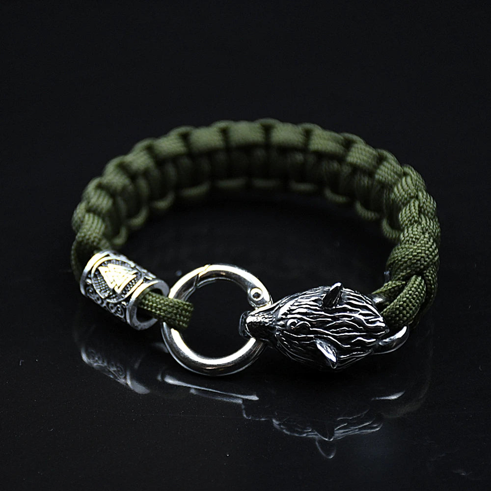 Bracelets en acier inoxydable Celtes Loup Hommes Nordique Vikings Runes Paracord Corde Bracelets homme Bijoux