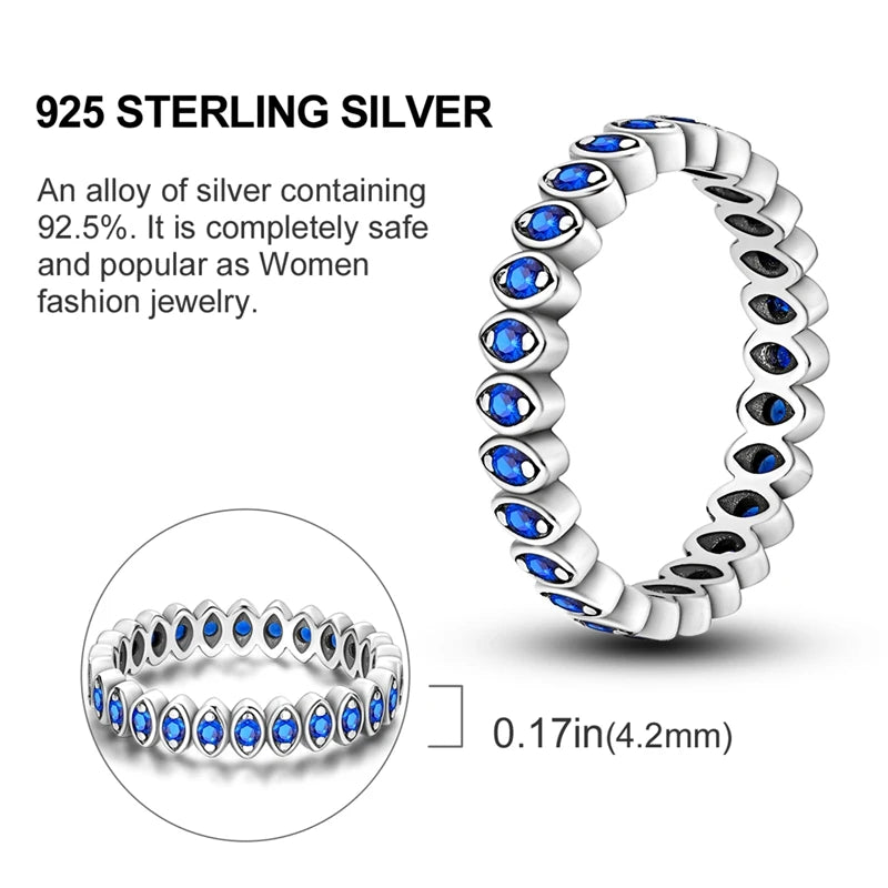 925 Sterling Silver Rings Original Design Blue Zircon Star Moon Finger Rings For Women High Quality Wedding Jewelry Gift