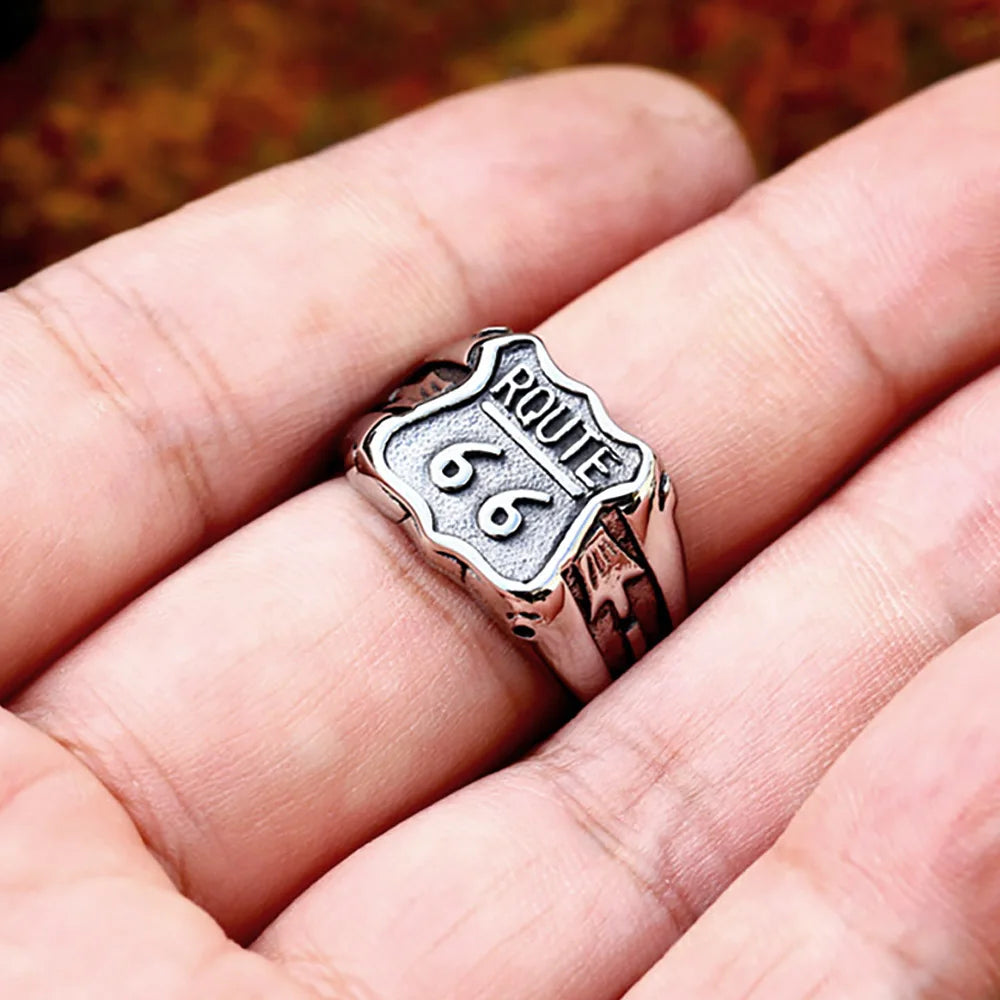 Vintage Punk Stainless Steel Route 66 Rings For Men Women Fashion High Polished American Roads Ring Biker Jewelry Dropshipping