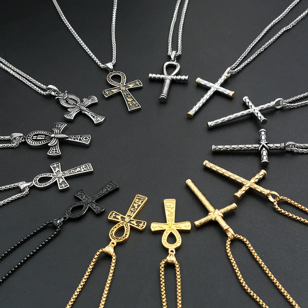 Fashion Vintage Cross Series Necklace For Men Women 316L Stainless Steel Golden/Silver/Black Color Biker Pendant Amulet Jewelry