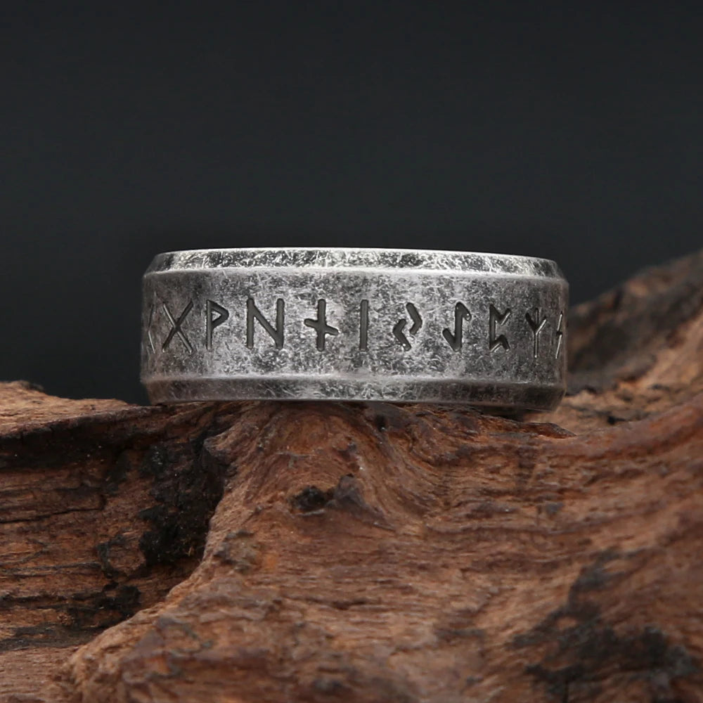 Vintage Simple 316L Stainless Steel Viking Runes Ring For Men Women Nordic Odins Letter Amulet Rings Couple Jewelry Dropshipping