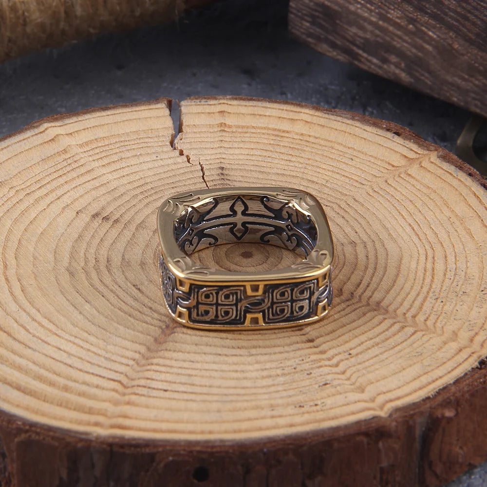 NEW Men's 316L stainless-steel rings retro Odin Viking rune for teen RING Amulet fashion Jewelry Gift with wood box