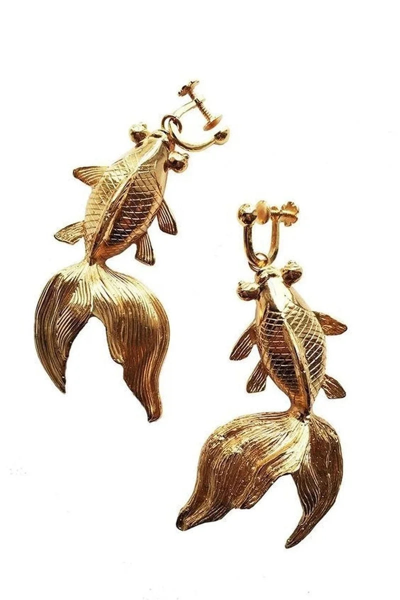 Design Unique Gold Color Fish Hanging Earrings Party Wedding No Ear Hole Jewelry Women's Ear Clip