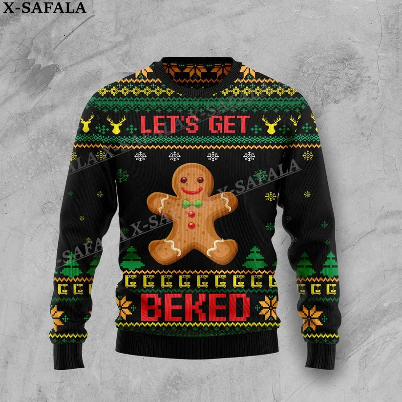 Gingerbread Man Funny Food Christmas Knit Sweaters Funny Halloween Christmas Gift Jumpers Tops Couple Party Unisex Casual-3