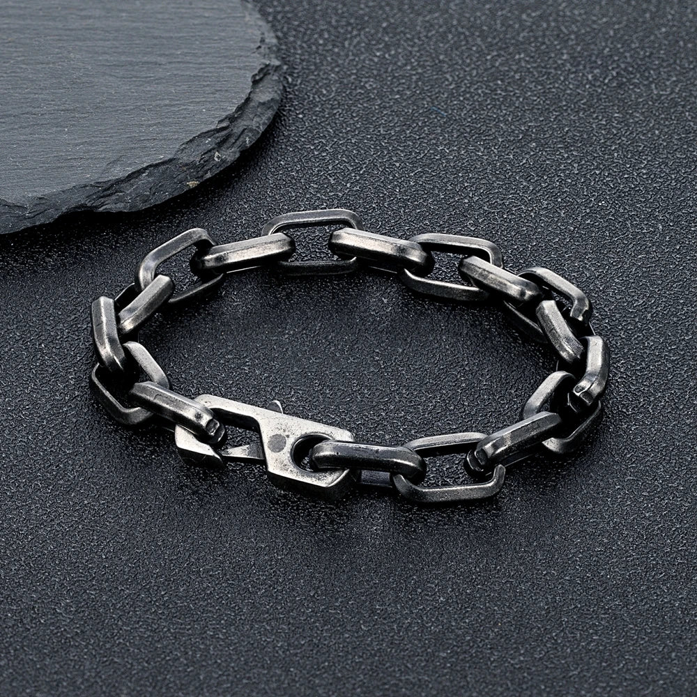 MKENDN  Locomotive Vintage Oxidized Black Chain Link Men Bracelet Punk Stainless Steel Motorcycle Bracelets Male Jewelry Gifts