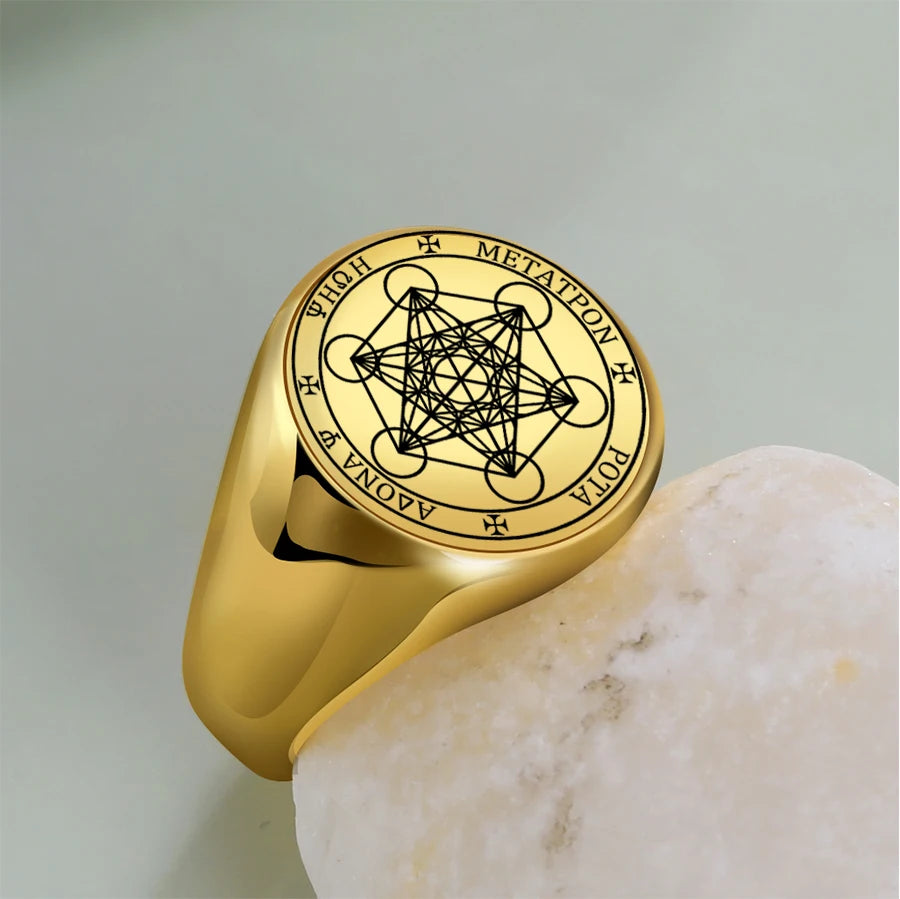 Bague Punk pour Homme Sceau de Salomon Archange Metatron Ange de la Vie Bijoux en Acier Inoxydable Hégémonie Bagues d'Ange d'Automne