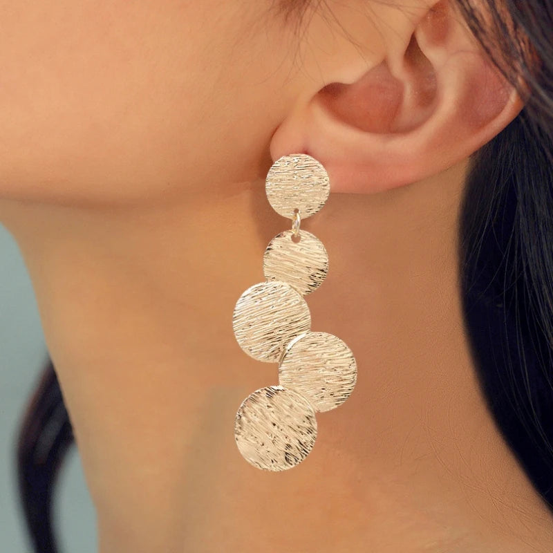 European Exaggerated Irregular Uneven Drop Earrings for Female Disc Multi-layer Ladies  Round Long Earrings Boho Ear Jewelry