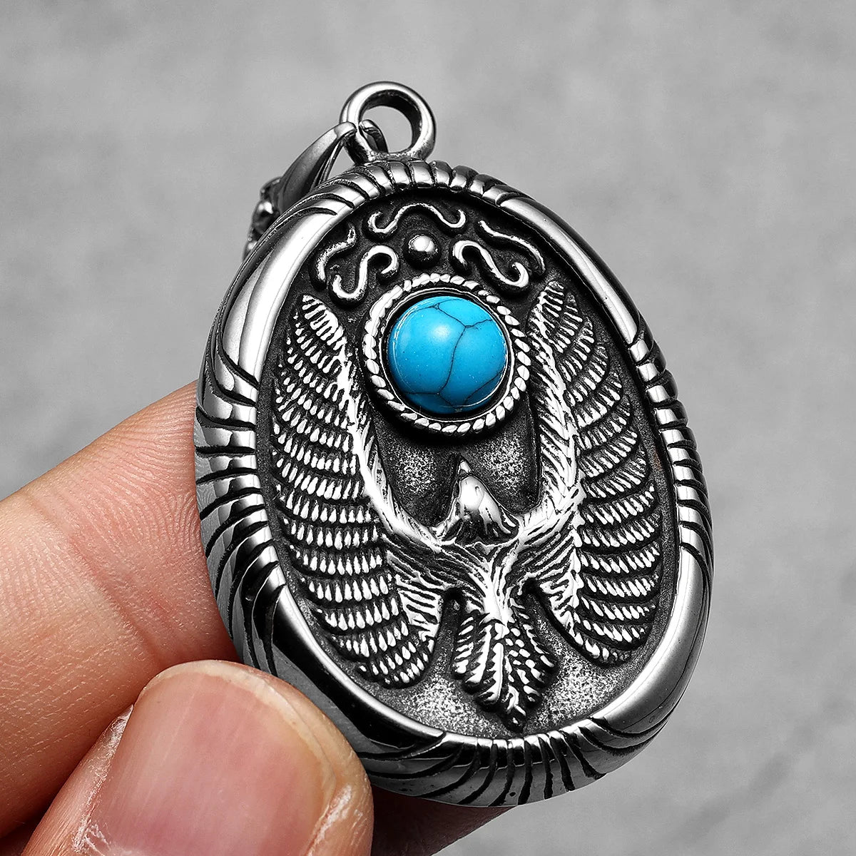 Eagle Turquoise Pendants Retro Necklace Eagle Stainless Steel Men Amulet Chain Freedom Rock Party Jewelry Xmas Gift for Biker