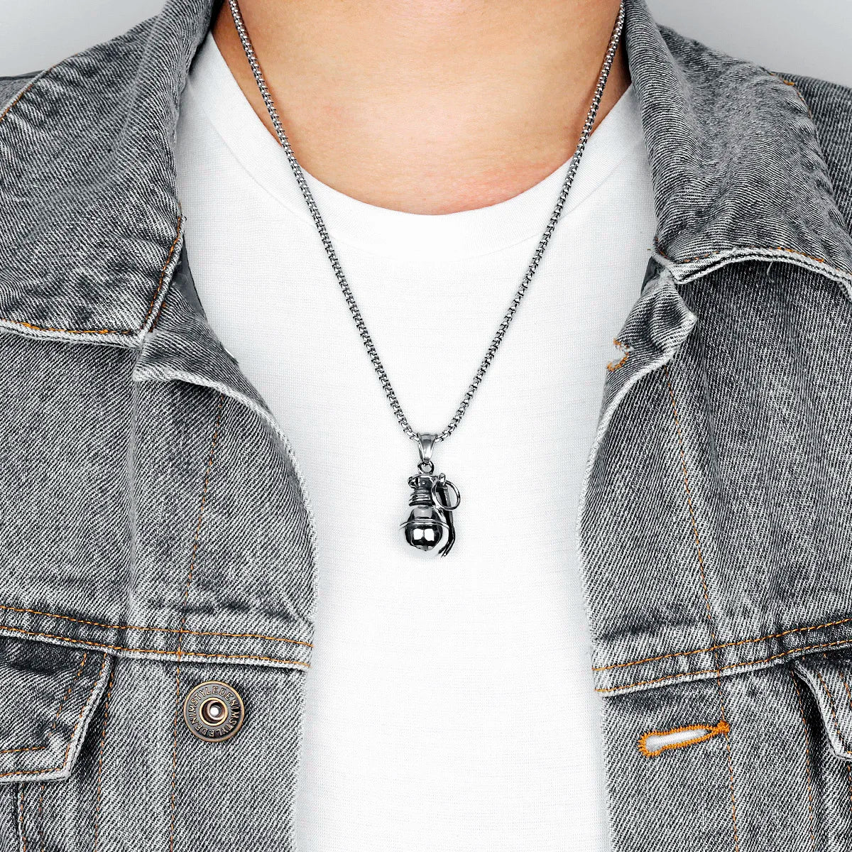 Hip Hop Rap Grenade Necklaces 316L Stainless Steel Men Pendant Chain Punk for Boyfriend Biker Rider Jewelry Gift Dropshipping