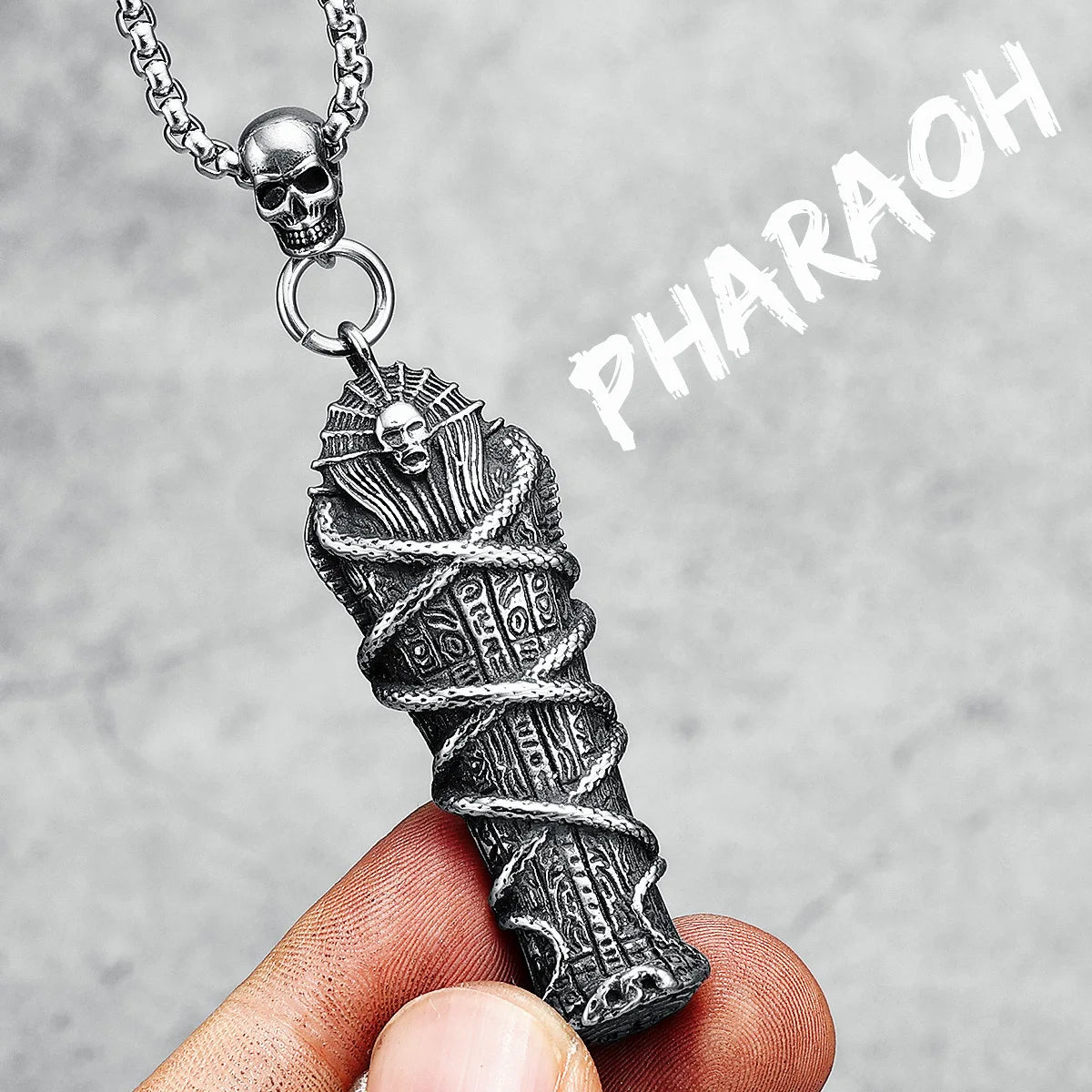 Pharaoh Coffin Necklace Stainless Steel Mummy Ancient Egypt Punk Rock Rap Men Pendant Chain for Friend Biker Party Jewelry Gift