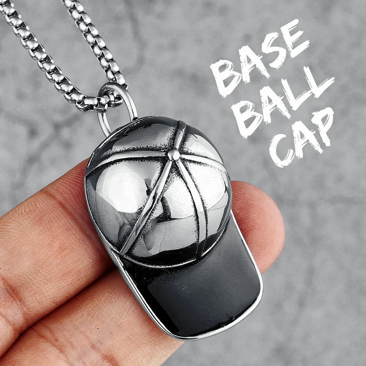 Hip Hop Baseball Cap Necklaces 316L Stainless Steel Men Pendant Chain Funky Punk for Friends Biker Rider Jewelry Gift Wholesale