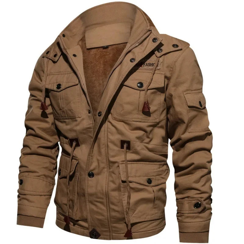 Veste à capuche à manches longues et fermeture éclair pour homme, veste vintage à boutons et poches avec cordon de serrage, nouvelle collection automne hiver