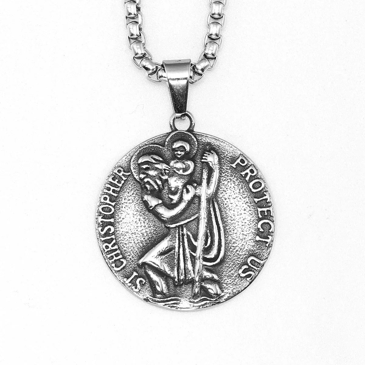 St Christopher Pendant 316L Stainless Steel Amulet Necklace Men Chain Rock Party Vintage for Biker Male Jewelry Gift Wholesale