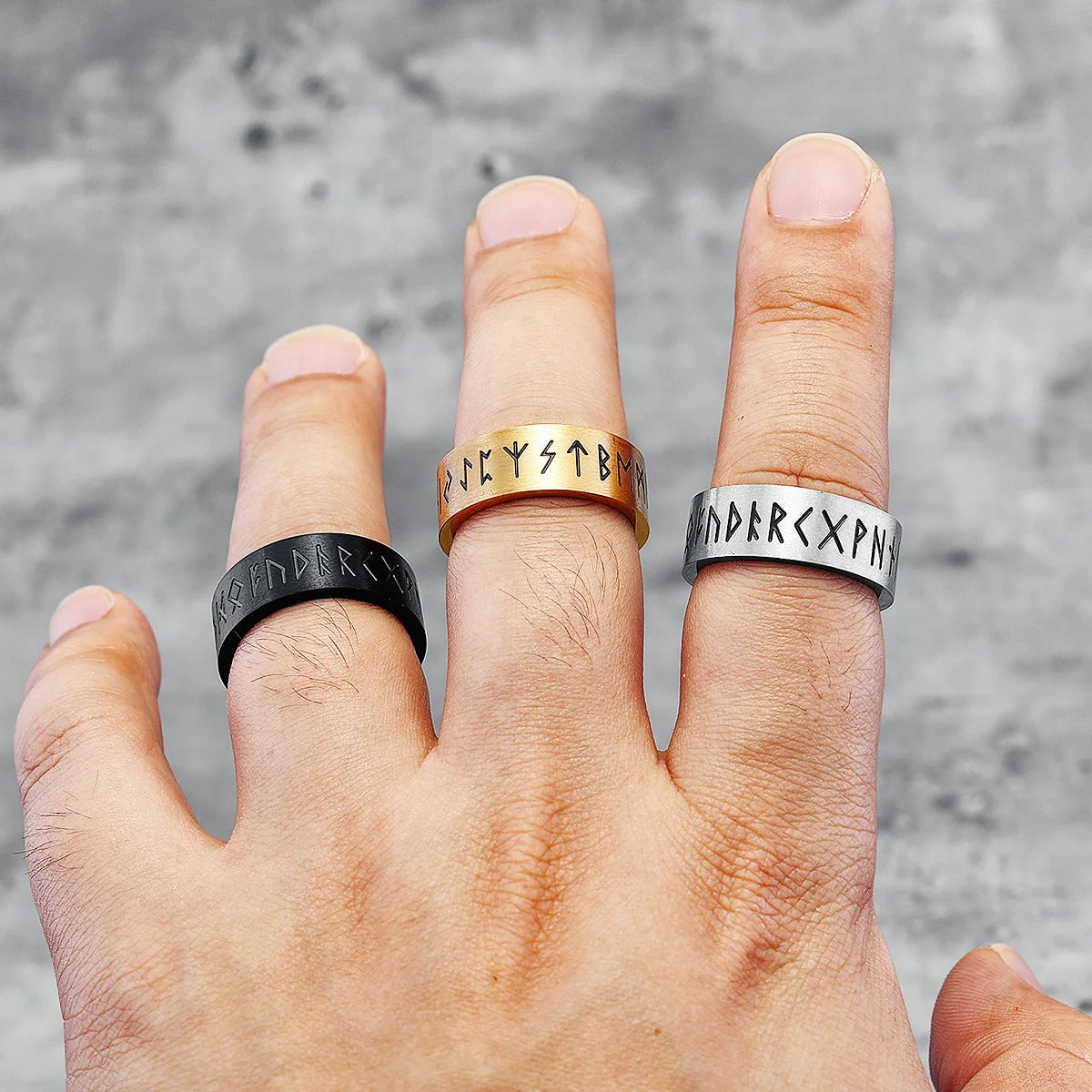 316L Stainless Steel Men Ring Viking Runes Rings The Northman Punk Rock Carving for Rider Biker Male Boyfriend Jewelry Best Gift