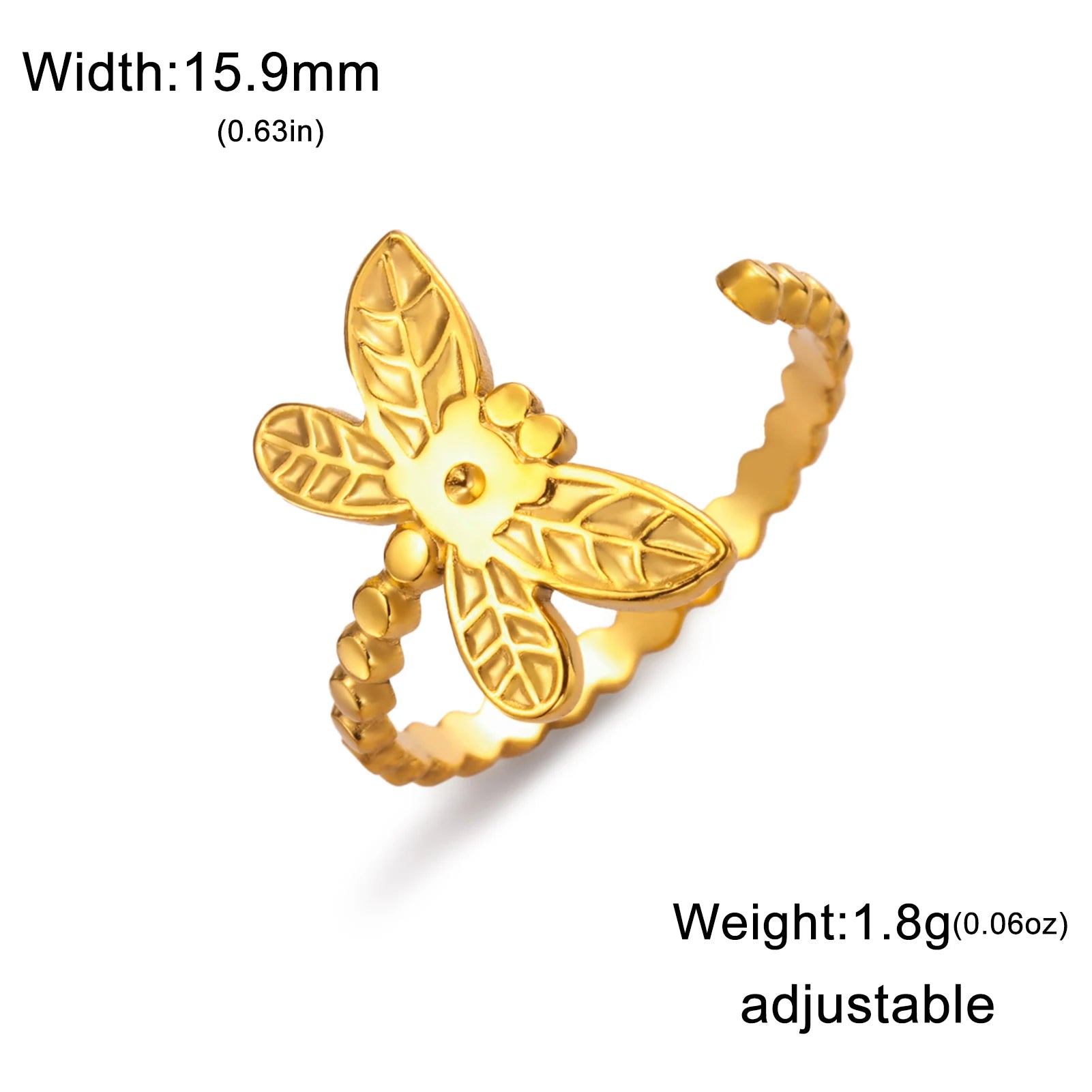 Dreamtimes Adjustable Dragonfly Women's Ring Stainless Steel Jewelry Gold Color Finger Rings Gift 2024 Trend Wholesale New