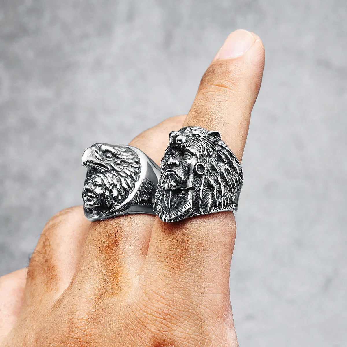 Indian Chief Rings 316L Stainless Steel Retro Primitive Tribe Mens Ring Punk Rock Rap Party for Male Boyfriend Jewelry Best Gift