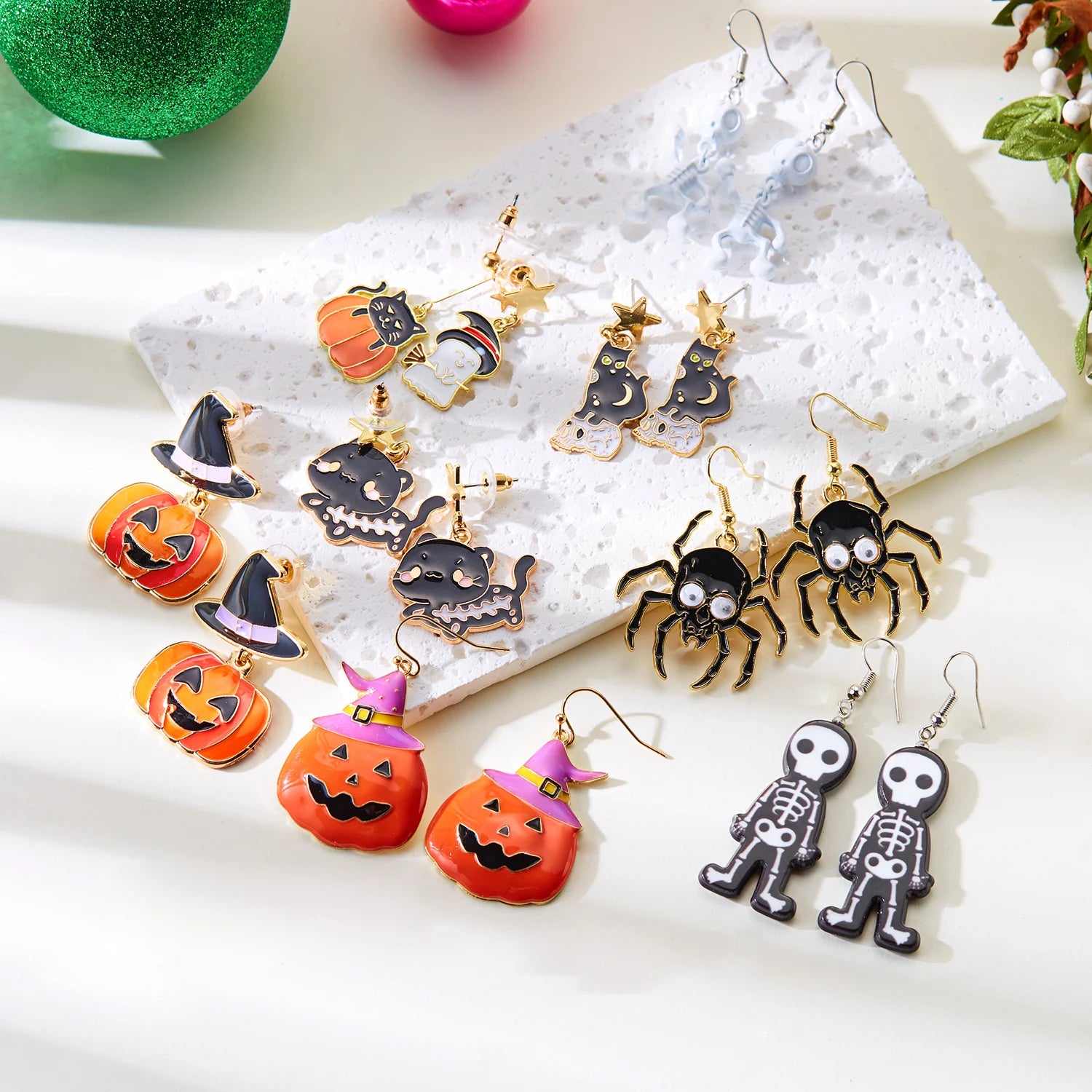 Cute Halloween Skull-Bat-Pumpkin Stud Earrings