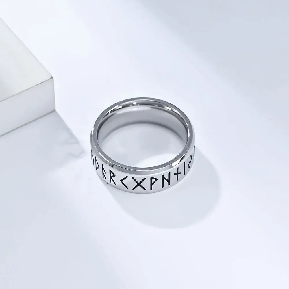 YILUOCD Stainless Steel Viking Runes Ring Nordic Style 24 Runes Powerful Amulets Vintage Odin Norse Counple Jewelry