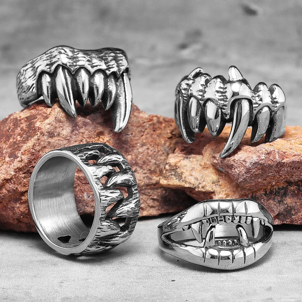 Demon Monster Beast Teeth Stainless Steel Mens Rings Punk Hiphop Unique Trendy for Male Biker Jewelry Creativity Gift Wholesale