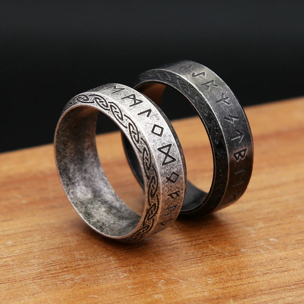 Nordic Vintage Viking Runes Ring For Men Women 316L Stainless Steel Simple Odin Letter Rings Fashion Couple Amulet Jewelry Gifts