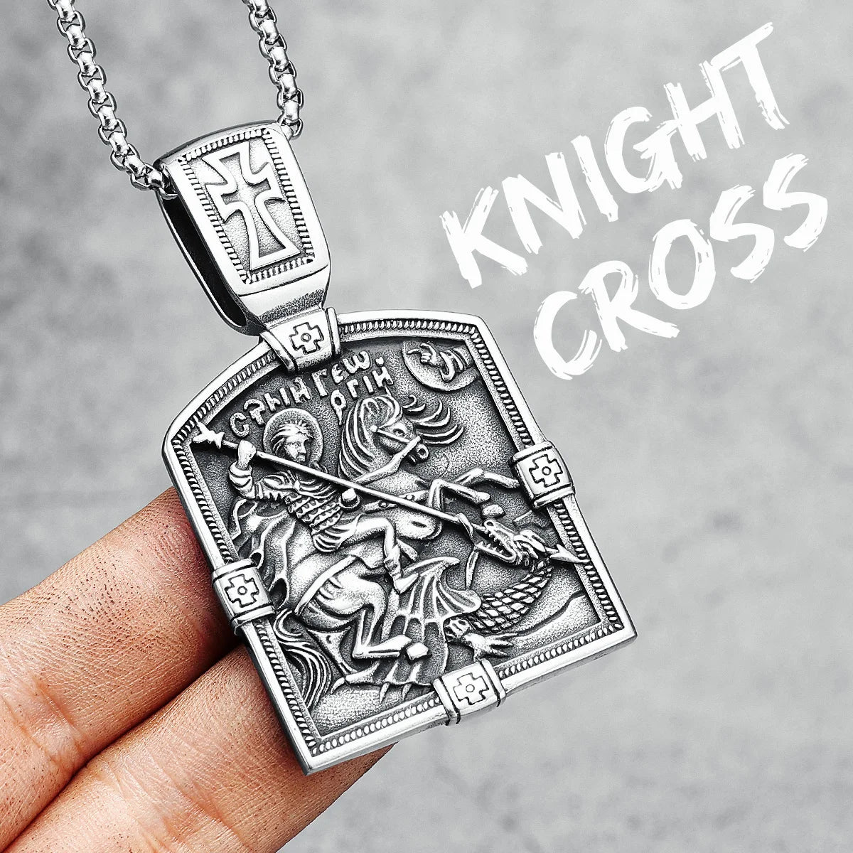 Knight Cross Necklace Retro Inscription 316L Stainless Steel Men Pendant Chain Punk Rock Hip Hop for Rider Biker Jewelry Gift