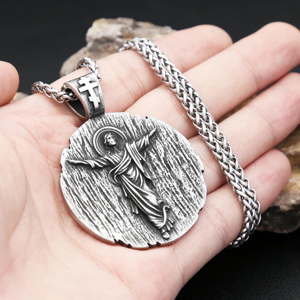 New Vintage Stainless Steel Catholicism Jesus Pendant Necklaces For Men Fashion Punk Cross Amulet Necklace Religion Jewelry Gift