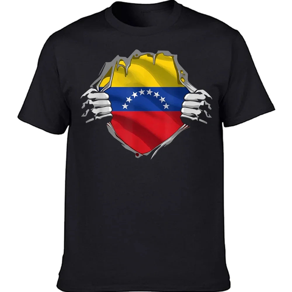 Camiseta de verano para hombre, de algodón, holgada, fresca, con la orgullosa bandera venezolana, ropa de calle para hombre, camiseta de cuello redondo de alta calidad