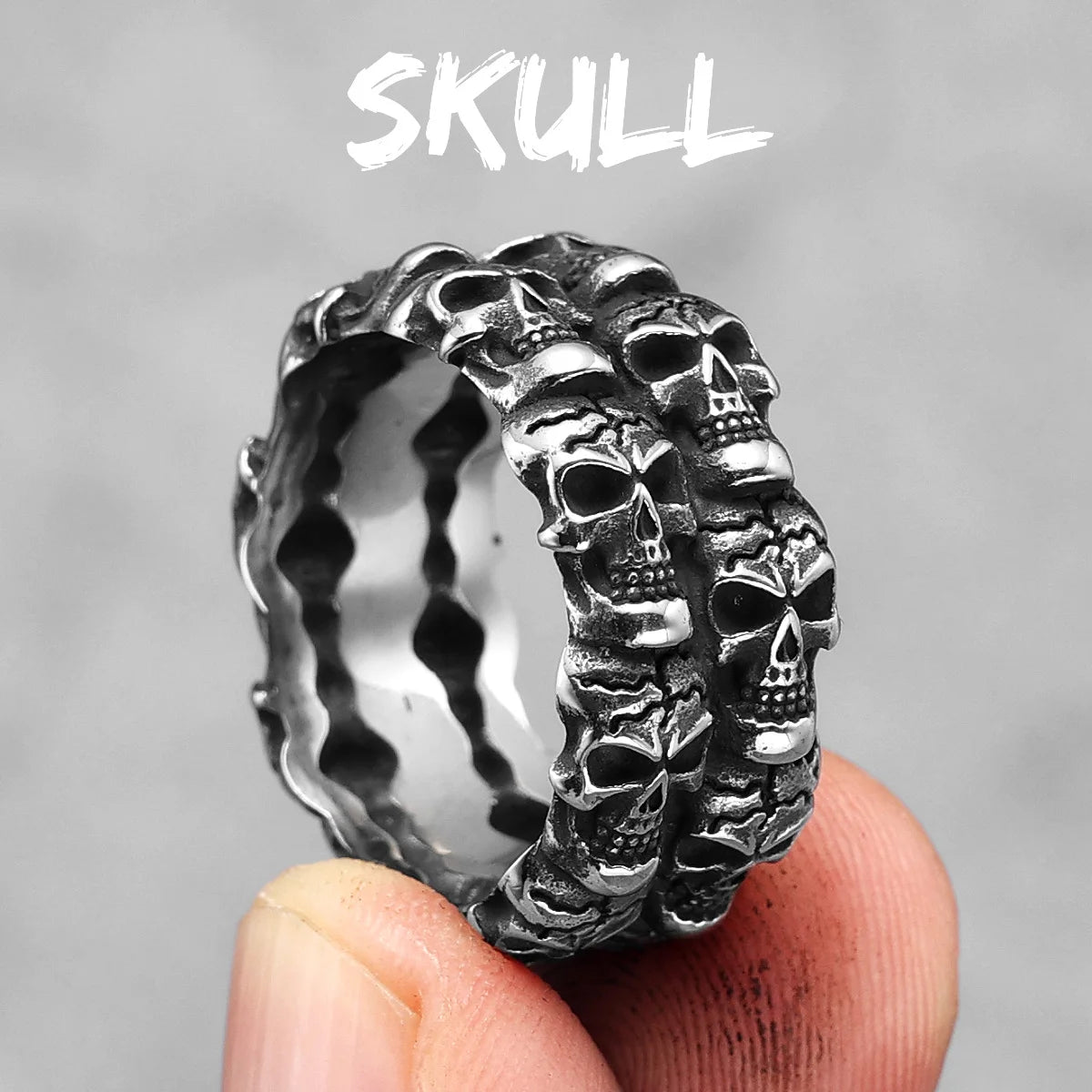 Vintage Punk Gothic All Skull Head Series Stainless Steel Womens Mens Rings Unique for Biker Jewelry Creativity Gift Wholesale