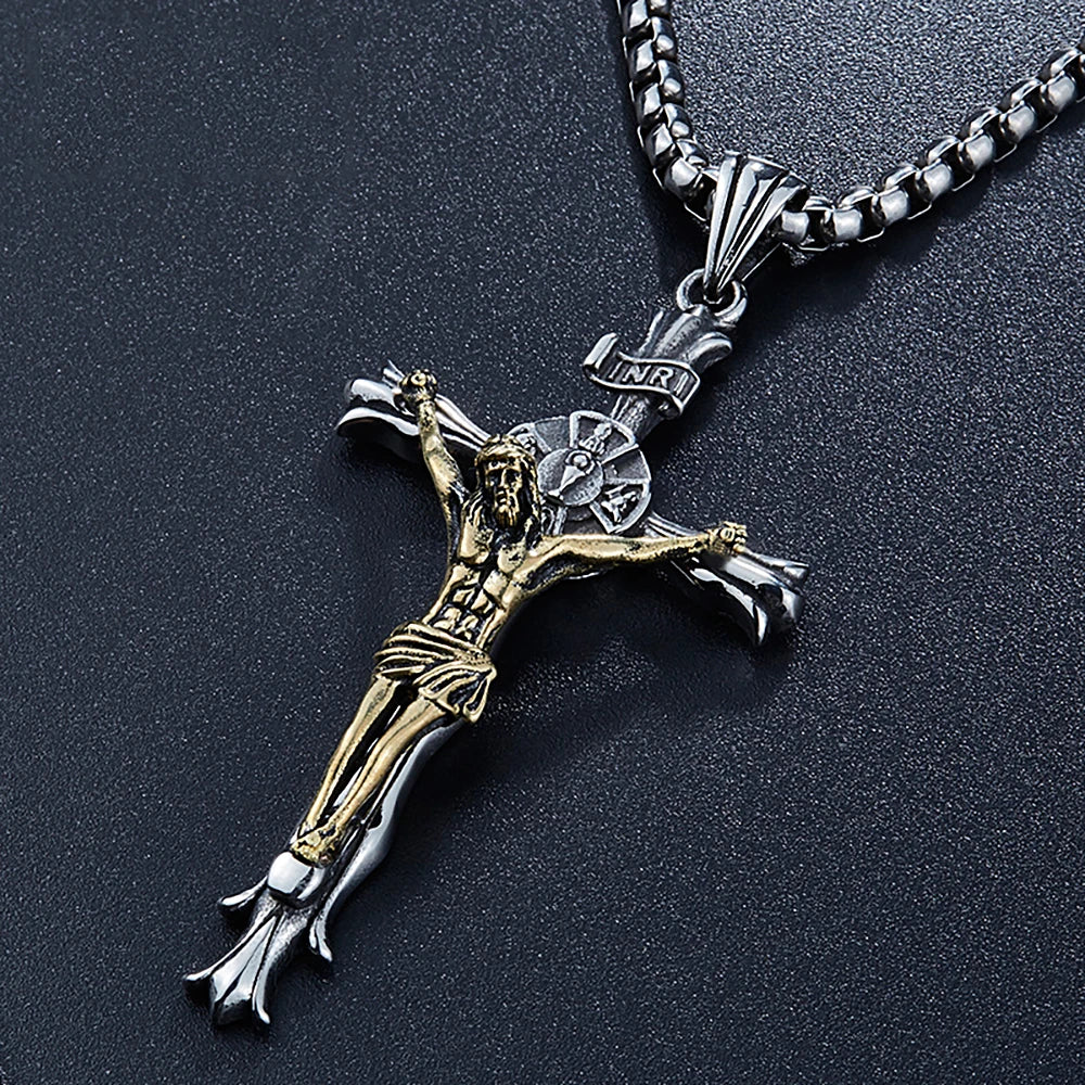 Neue Vintage Jesus Kreuz Anhänger Halskette Für Männer Edelstahl Punk Kreuz Religiöse Halsketten Mode Amulett Schmuck Großhandel