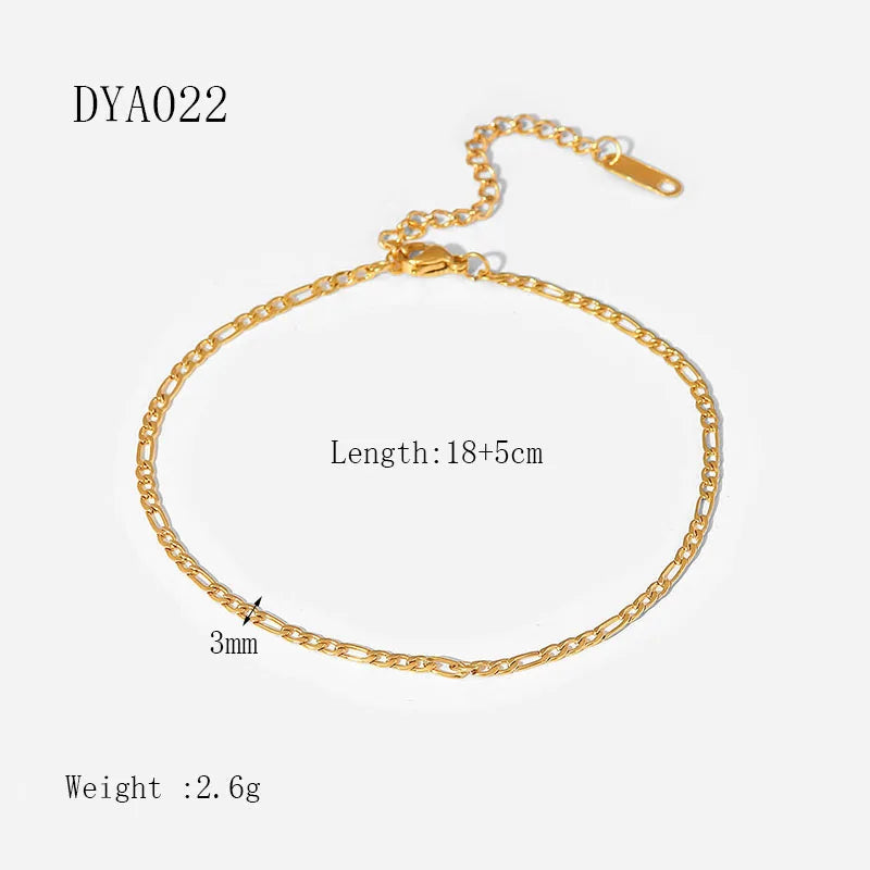 INS Trendy 18K Gold Plated Stainless Steel Figaro Chain Adjustable Anklet for Women Waterproof Foot Bracelet Beach Jewelry