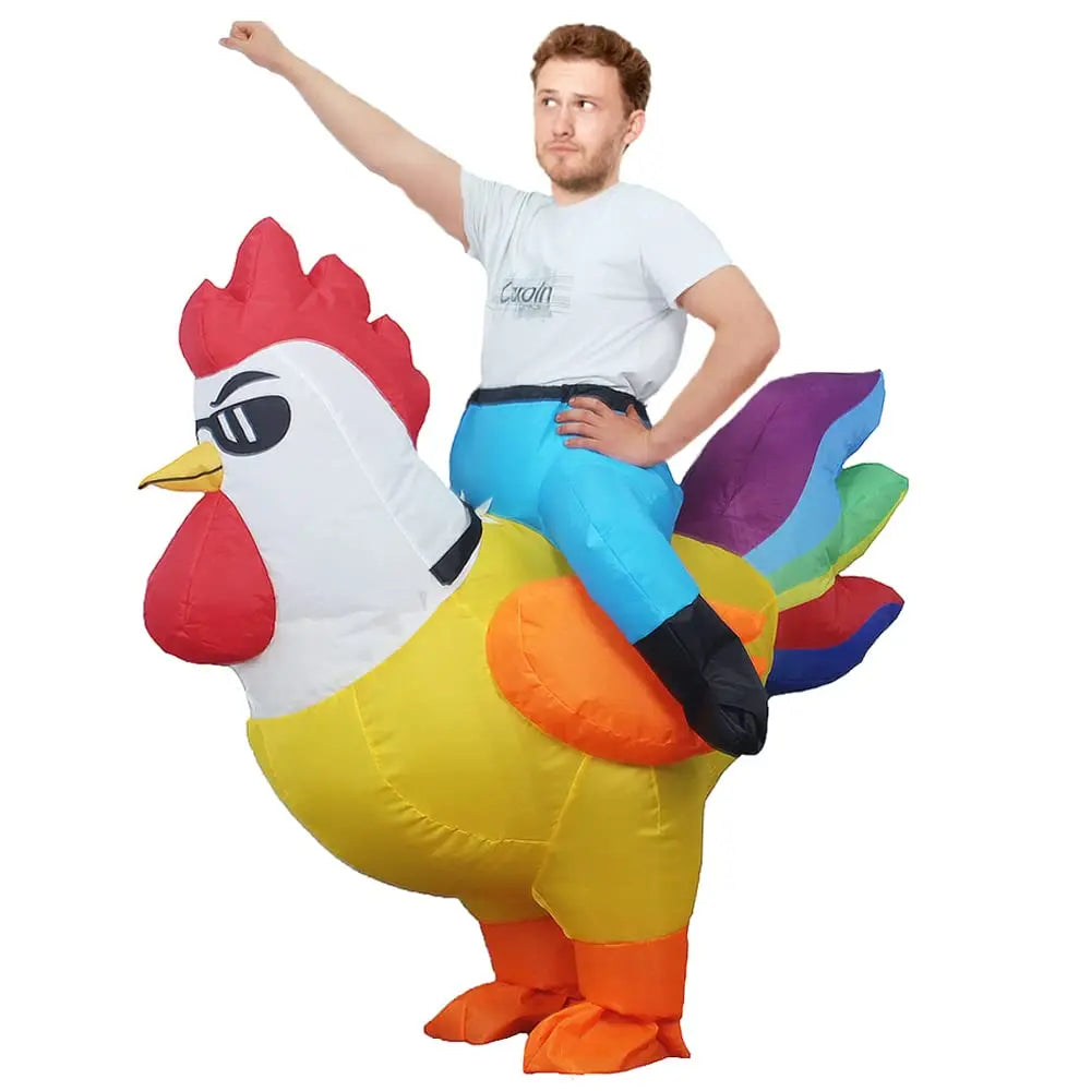 Inflatable Rooster Costume for Adult Kids Fancy Blow Up Suit for Halloween Cosplay Party Funny Costumes Carnival Mascot Dress Up