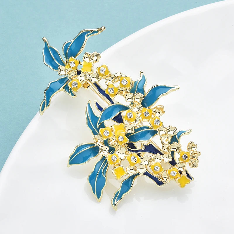 Wuli&baby Pretty Fragrans Flowers Brooches For Women Enamel Charming Plants Party Office Brooch Pins Gifts