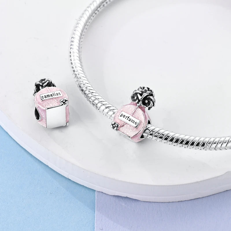 Pink Color Series Charms Pendant Lovely Dangle Pink Perfume Bottle Charm Beads Fit Pandora Bracelet Necklace 925 Silver Jewelry